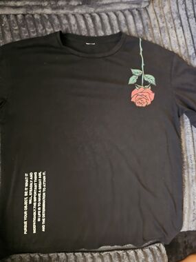 Black Men's Graphic Tee with Red Rose Print